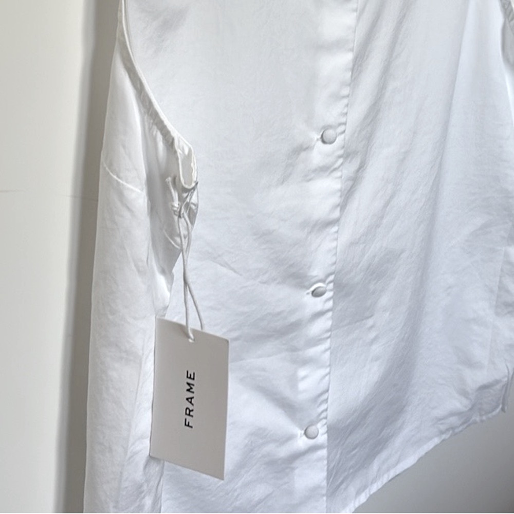 NWT [Frame] High Neck Sleeveless Ruffle Back Button Blouse Top White Women’s S - Picture 7 of 14